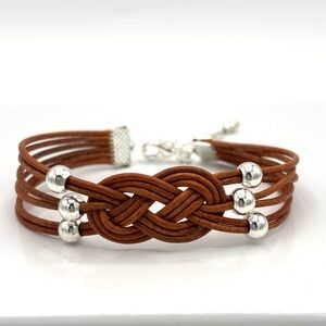 Hand Crafted Leather Celtic Knot Bracelet with Sterling Silver